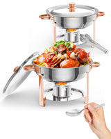 Garvee Set de 2 Recipientes de Calentamiento para Buffet 5L, con Tapa y Soporte, Acero Inoxidable, Rosa Dorado, para Eventos y Bodas - Oro & Rosa