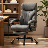 Garvee Silla Oficina Grande y Alta con Reposapiés, Ergonómica, Reclinable 90-155°, Cuero Transpirable, Ajustable, Gris para Trabajo y Descanso - Gris