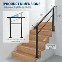 Garvee Barandilla para Escalera de 5 Peldaños Estilo Curvado de Acero Reforzado para Embellecimiento de Jardines y Porches Negro