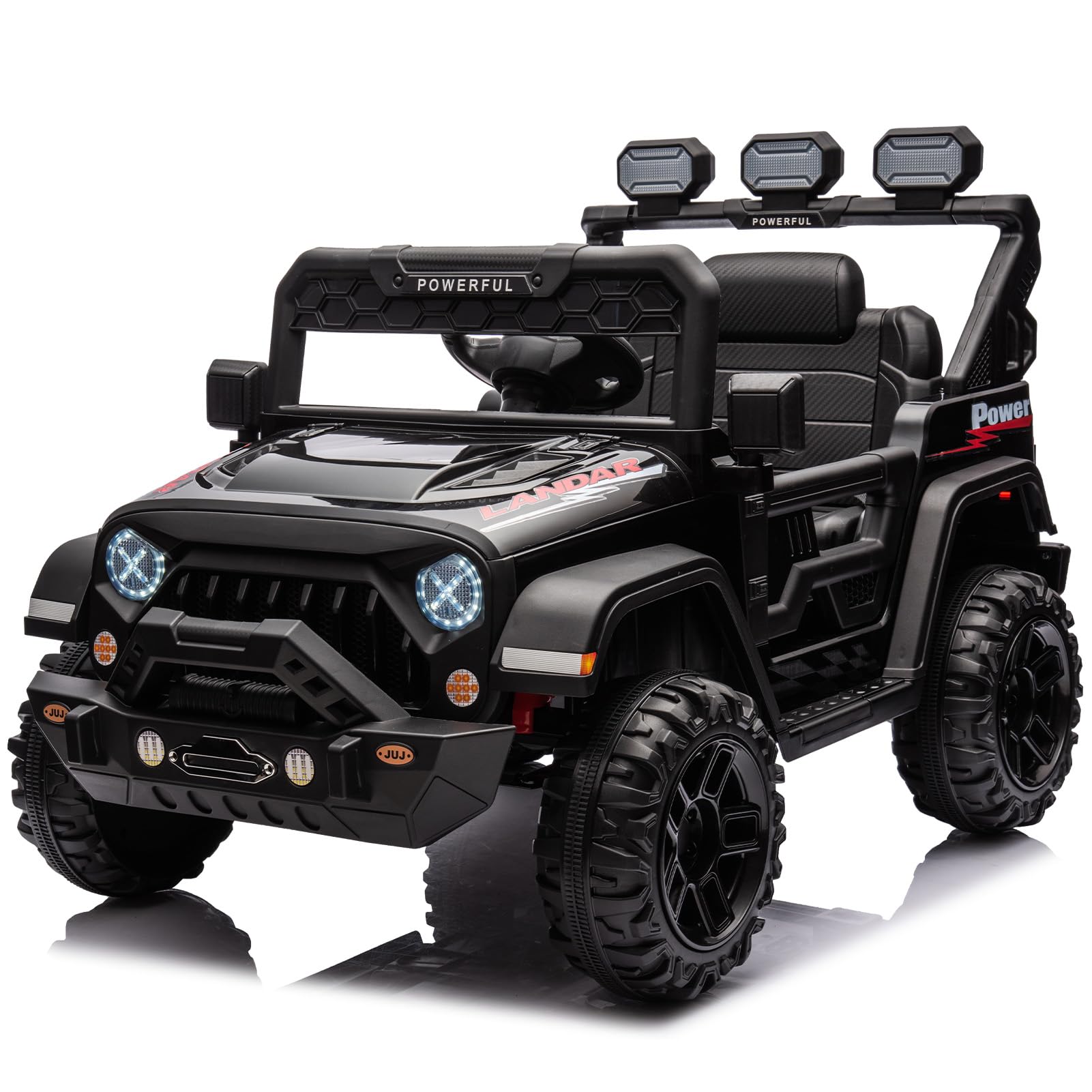 Garvee Coche Eléctrico 12V, Control Remoto, 3 Velocidades, Luces LED, Música, Suspensión de Resortes, Seguridad, 3-6 años, Interior y Exterior, Negro