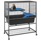 Garvee Jaula Para Hurones Grande Con Plataformas Removibles Y Bandeja Profunda, Metal Resistente, Ruedas, Ideal Para Conejos Y Cobayas, Multi-Nivel, Color Negro