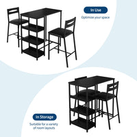 Garvee Juego De Comedor 3 Piezas Con Estantes De Almacenamiento, Sillas Acolchadas, Estructura De Hierro Y Madera, Compacto Para Apartamentos, Negro