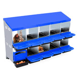 Garvee Caja de Anidación para Pollos 10 Compartimentos, Acero Galvanizado PP, Mango de Plástico, Bandeja Plástica Antióxido, Montaje en Pared O Piso, Ideal Gallineros, Azul - Azul