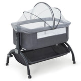 Garvee Cuna Adjunta para Bebés, Malla Transpirable, Oxford 150D, Altura Ajustable, Ruedas 360°, Función Anti-Aspiración, para Co-Sleeping, 97x62.5x72-84cm, Gris - Gris Oscuro