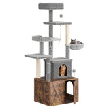 Garvee Enclosure para Caja de Arena y Árbol para Gatos 2 en 1, Torre Moderna con Rascador y Hamaca, Madera, Marrón Rústico, Mueble para Interior - Marrón Rústico
