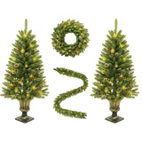 Garvee Set de 4 Árboles de Navidad Artificiales con LED, Guirnalda y Corona para Decoración Festiva, 120cm, Color Verde