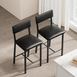 Garvee Set De 2 Taburetes De Bar 25in Con Cojín Grueso Y Respaldo, MDF Y Cuero PU, Negro Retro Para Cocina Y Comedor - Negro Retro