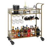 Garvee Carrito De Bar De Vino De 2 Niveles Con Ruedas, Estantes Espejados, Metal Dorado, Compacto Para Salón Y Fiesta - Oro