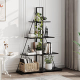 Garvee Estantería libros estilo velero 4 niveles PB metal resistente A-forma interior sala oficina hierro negro+tabla negra - Negro