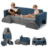 Garvee Sofá Modular Infantil 8PCS Convertible Cubierta Extraíble Suave Microterciopelo Gris y Azul Juego y Descanso en Guardería - Gris & Azul