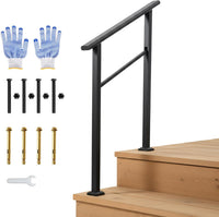Garvee Pasamanos de 2 Peldaños con Soporte Ajustable y Kit de Instalación Completo para Escalones de Hormigón y Madera Negro