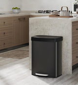 Garvee Basurero Rectangular De Acero Inoxidable 60L Con Tapa Plástica De Cierre Suave Y Pedal Manos Libres Para Cocina Y Baño, Durable, Espacioso, Higiénico - Negro