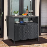 Garvee Armario de Almacenamiento de Mimbre para Exterior, Mesa de Bar para Patio y Jardín de Ratán PE con Encimera de Aluminio, Color Negro y Gris - Negro + Gris