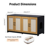 Garvee Mueble Doble para Caja de Arena de Gatos 47'' con Puertas de Sisal y Cajones Deslizantes para Sala, Madera Negra, Acceso Doble, Ventilación - Negro