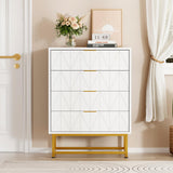 Garvee Cómoda Blanca 4 Cajones con Tiradores Dorados Metal Moderno para Dormitorio y Sala, MDF Resistente, Diseño Antivuelco - Blanco