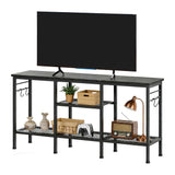 Garvee Mueble TV Para Televisores Hasta 140cm, con Estante para Barra de Sonido y Almacenaje Abierto, Metal y Tablero Resistente, Negro, para Sala y Oficina