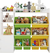 Garvee Organizador De Juguetes Infantil 4 En 1 Con 8 Cajas Removibles Y Estantes, Blanco, Para Cuartos Y Salas De Juego, Seguro Y Multifuncional - Blanco + Marco Verde/Amarillo