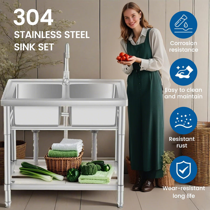 Fregadero independiente de acero inoxidable 304 con superficie pulida