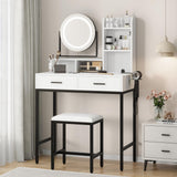 Garvee Schminktisch Moderno con Espejo 360° y Luz Ajustable, MDF, 2 Cajones, Hocker Acolchado, USB y Enchufes para Dormitorio, Negro y Blanco - Blanco/Negro