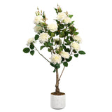 Garvee Árbol De Rosas Artificial Con Protección UV, 30 Rosas Blancas, Tronco De Madera Y Rattan, Decoración Para Hogar Y Oficina, Premium Poliéster - Blanco