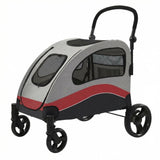 Garvee Carrito Extra Grande para Perros con Marco de Tubo de Acero, Ruedas con Frenos y Absorcin de Impactos, Diseo Plegable, Asa Ajustable - Paseos al Aire Libre - Rojo