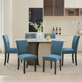 Garvee Juego de 6 Sillas de Comedor Tapizadas Azul Oscuro con Tachuelas Sillas para Cocina y Salón con Patas de Madera Maciza Capacidad 136 kg - Azul Oscuro