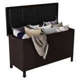 Garvee Caja De Almacenamiento Exterior 150 Gal Con Ruedas 360°, Soporte Metálico, Rattan Sintético, Para Jardín Y Patio, Grande, Resistente Al Clima - Marrón