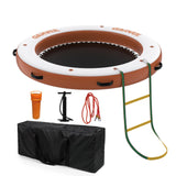 Garvee Hamaca Inflable Acuática Redonda de 244 cm, Plataforma Flotante de PVC Marino de Doble Zona con Malla Central de 183 cm, Escalera Desmontable y Cuerda de Anclaje, Blanco y Naranja