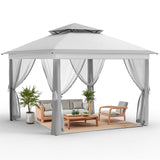 Garvee Cenador Plegable 335x335 cm Gazebo de Exterior con Doble Techo Mosquitera y Bolsa de Transporte Impermeable Gris Oscuro y Gris Claro - Gris Claro