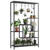 Garvee Soporte Para Plantas De Interior 5 Niveles Con Ganchos, Estante Metálico Grande Para Jardín Y Balcón, Madera Y Metal, Resistente Y Multifuncional - 70.9"-Negro