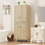 Garvee Gabinete Alto De Almacenaje Para Cocina Y Baño, 5 Estantes Ajustables, 4 Puertas, Madera De Pera Y MDF, Diseño Estrecho, Blanco - Pear Wood