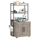 Garvee Mueble Para Caja De Arena De Gato Con 3 Estantes Y Almacenamiento, Diseño Oculto, MDF E Hierro, Gris, Interior Hogar