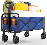 Garvee Bollerwagen Faltbar XL 172kg Stahl + 600D Oxford Ruedas 13 cm Versátil Familiares y Aficionados al Camping Picnics, Excursiones al Aire Libre Azul - Azul
