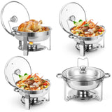 Garvee Set de 4 Chafing Dishes Buffet de Acero Inoxidable 5QT, Tapa de Vidrio y Soporte, 42x41x28cm, Bordes de Acero para Eventos y Bodas - Plata