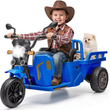 Garvee Tractor Eléctrico Infantil 3 en 1, Vehículo de Batería 12V con Pala y Remolque, Triciclo con Música y Luces LED para Jardín y Exterior, Azul - Azul