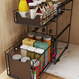 Garvee Estante Deslizante 2 Niveles Organizador Metálico Bajo Fregadero Cocina Baño Ajustable Silencioso Fácil Instalación - Negro