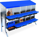 Garvee Caja de Anidación para Pollos 10 Compartimentos con Soporte, Acero Galvanizado PP, Mango de Plástico, Durable Gallineros Granjas, Azul - Azul