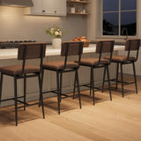 Garvee Set de 4 Taburetes de Barra Altos con Respaldo y Reposapiés, Cuero Impermeable, Diseño Ergonómico, para Isla y Barra, Color Negro - Marrón retro