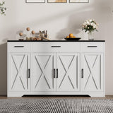 Garvee Aparador Garvee con 4 puertas y 3 cajones, estantes ajustables, armario de almacenamiento para cocina, salón y comedor, 140x38x81 cm, Color de madera blanco - Color De Madera Blanco