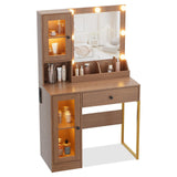 Garvee Tocador de Maquillaje con Espejo y Luz LED MDF Robusto con Cajones y Puertos USB para Dormitorio Natural - Natural