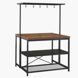 Garvee Isla de Cocina Multiusos con Almacenaje, Barra de Café, 3 Estantes Ajustables, Marco de Acero, Mesa de Madera 30 mm, Estilo Vintage, 107 cm Farmhouse para Espacios Pequeños