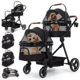 Garvee Cochecito doble plegable para perros y gatos, ruedas amortiguadoras, freno de pedal, tela resistente, gran almacenaje, ligero, ideal para paseos y viajes