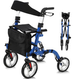 Garvee Andador para Mayores Aluminio Ligero Plegable Ruedas 30 cm con Amortiguadores Asiento Acolchado Altura Regulable Interior y Exterior Azul & Negro - Auzl & Negro