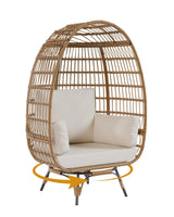 Garvee Silla Huevo Sobredimensionada de Mimbre con Cojines Gruesos, Acero Resistente para Interior y Exterior, Estable, Fácil Montaje, Color Natural - Beige