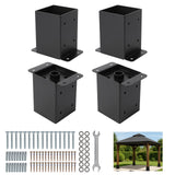 Garvee Soporte De Poste Para Deck 4x4 Acero Con Kit De Hardware Para Vallas, Pergolas Y Gazebos, Base Interior Elevada, Recubrimiento En Polvo - Black 4 Pc 4"X4" Post Anchor (With Interior Base)