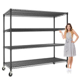 Garvee Estantería Metálica con Ruedas 187.45x149.86x60.7cm Capacidad 1197kg 4 Niveles Ajustables Acero al Carbono Negra para Garaje y Cocina - Negro-4 Niveles