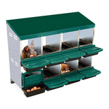 Garvee Caja de Nido para Pollos 8 Compartimentos, Acero Galvanizado 0.7mm con Tapa Esmaltada Bandeja de Plástico, Sistema de Recolección de Huevos, Fácil Montaje Gallineros, Verde - Verde