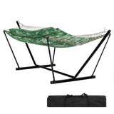 Garvee Hamaca Doble con Soporte de Acero en V, Cama Colgante de Poliéster Acolchado con Diseño de Hojas de Bananero, Carga 204kg, Ideal para Jardín, Patio y Relax Tropical - Verde