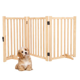 Garvee Puerta Para Perros De Madera Natural Plegable Con Bisagra 360° Estable Antideslizante 3 Paneles Para Interiores Y Escaleras - Madera