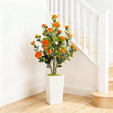 Garvee Arbustos Artificiales 122cm con Flores de Camelia, PE, Resistentes al Clima, Maceta Estable, Interior y Exterior, Ajustables, Realistas - Naranja